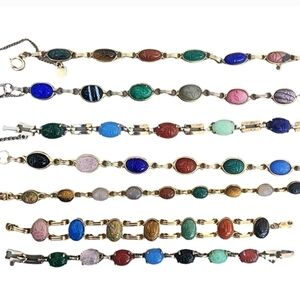 Vintage Jewelry Multi-Color Scarab Bracelet Set Lot Bundle Egypt Bugs Luck